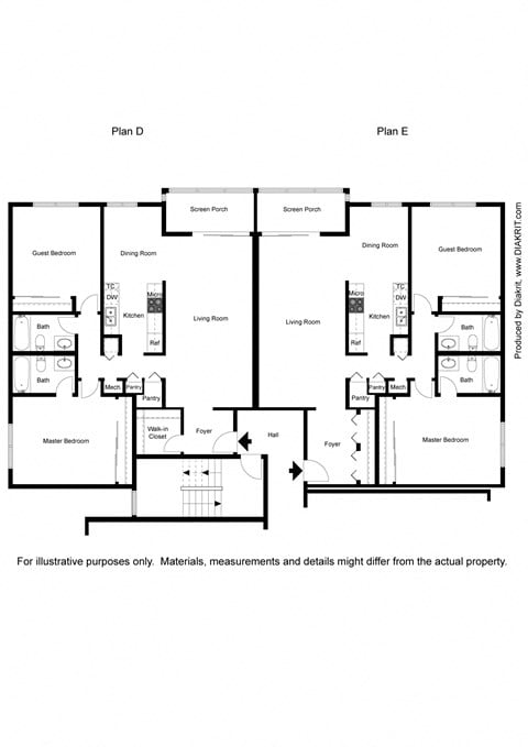 Floor plan for 2 beds, 2 baths, 960 sqft